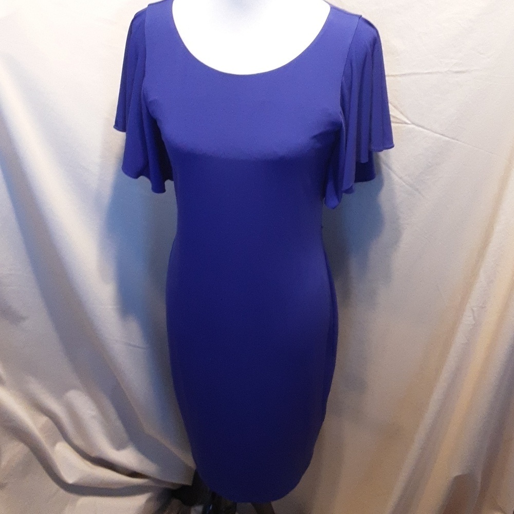 CK Blue Midi Dress w/Ruffle Sleeves SZ 4